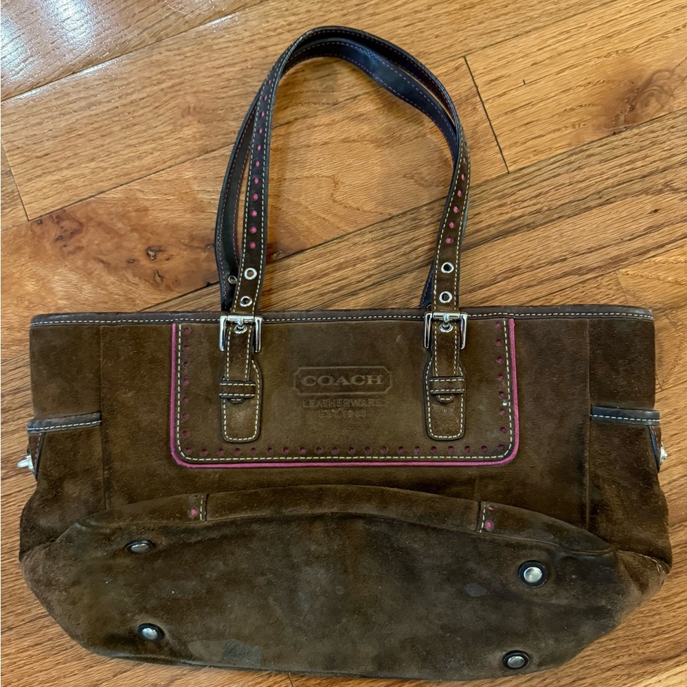 Coach Brown Leather Tote with Brass Hardware